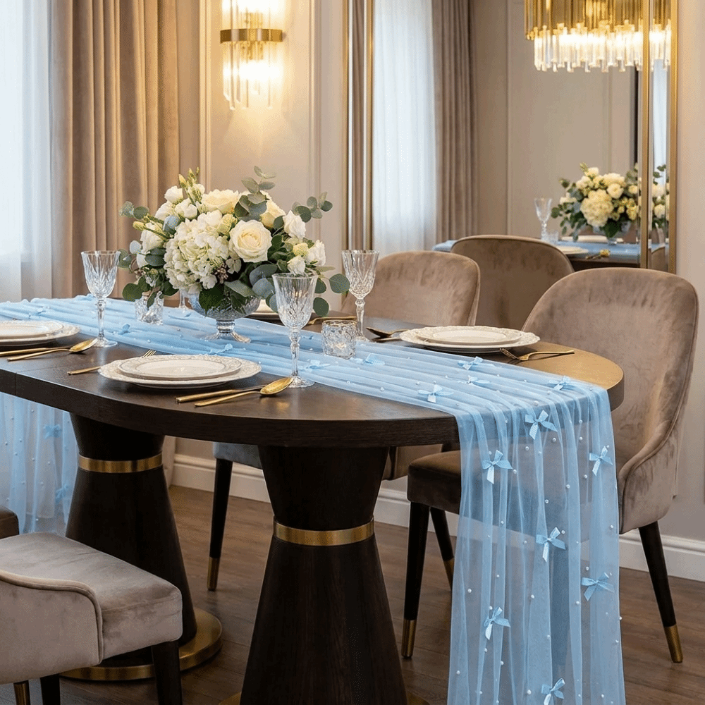 Romantic Bow Pearl Chiffon Run - огляд і ціна Christmas Table Runner